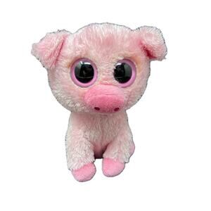 Ty Beanie Boo Corky 6" Pig Plush Pink Solid Eye Stuffed Animal Purple Tush Tag
